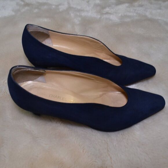 Charles Jourdan VTG Navy Blue Suede Pumps 2" Heel Size 8.5 Italy Elegant Chic - Picture 10 of 14